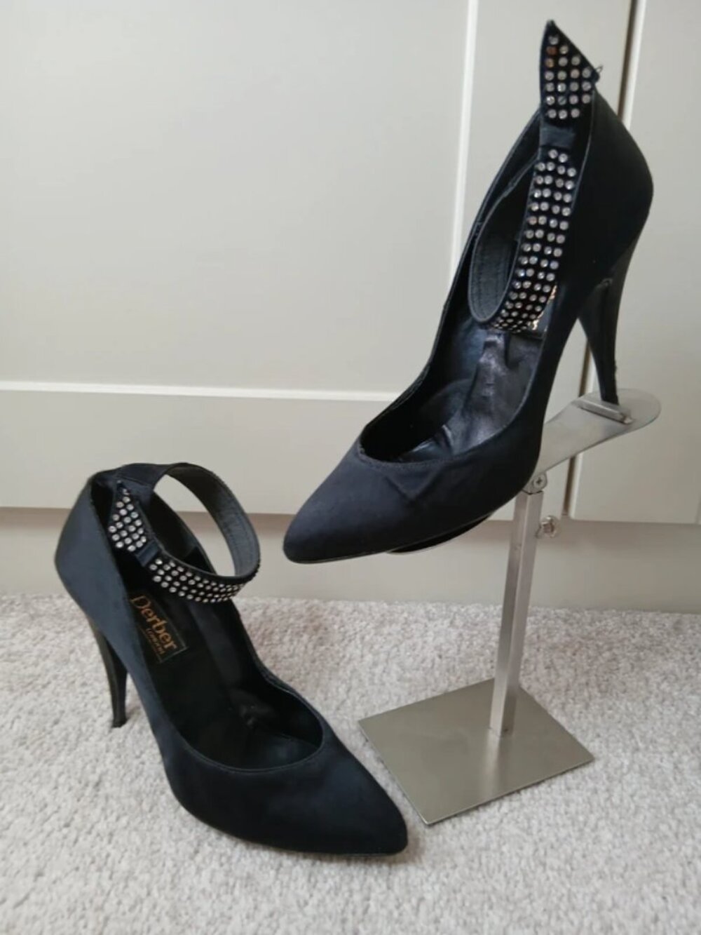 Derber London Shoes Women's Size  5 Black Rhinestone Ankle Strap Heels